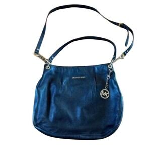 Michael Kors Black Leather Shoulder Bag Hobo Handbag Chain‎ Detail Charm